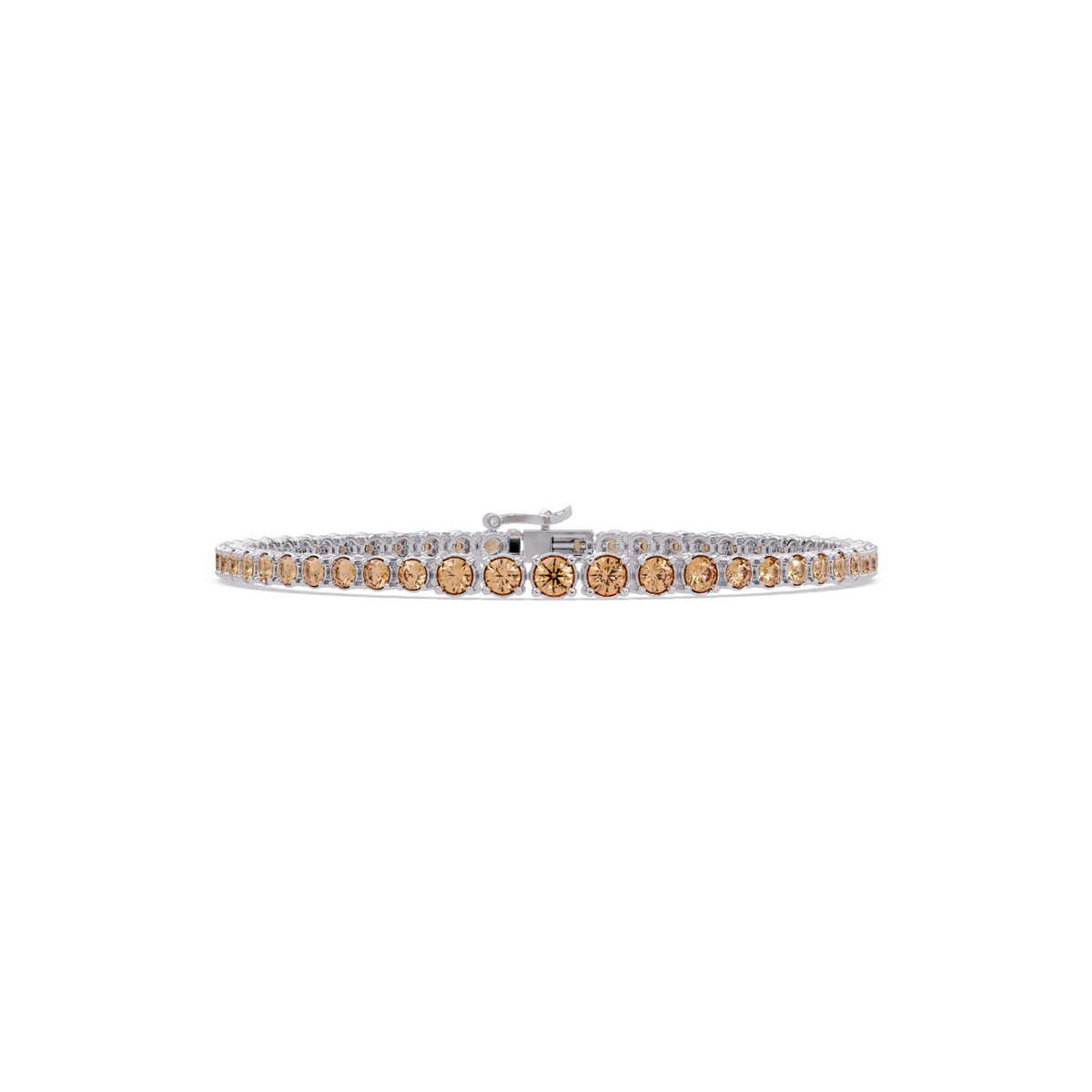 Graduated round champagne topaz colorstone tennis bracelet in white gold