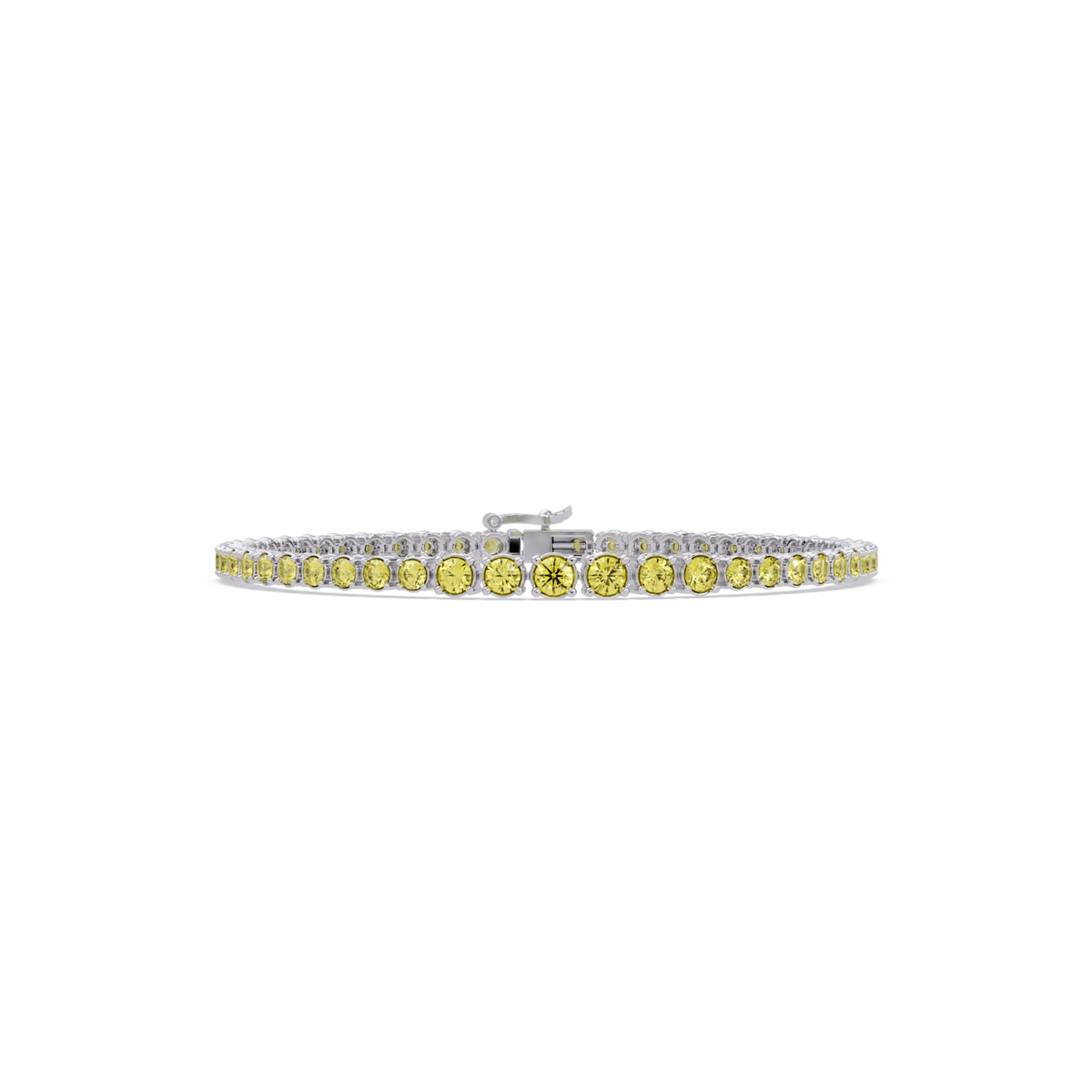 Graduated round citrine yellow colorstone tennis bracelet in white gold