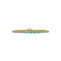 Graduated round aquamarine blue colorstone tennis bracelet in yellow gold