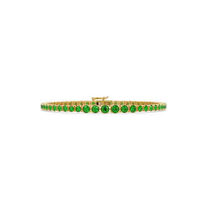 Graduated round emerald green colorstone tennis bracelet in yellow gold