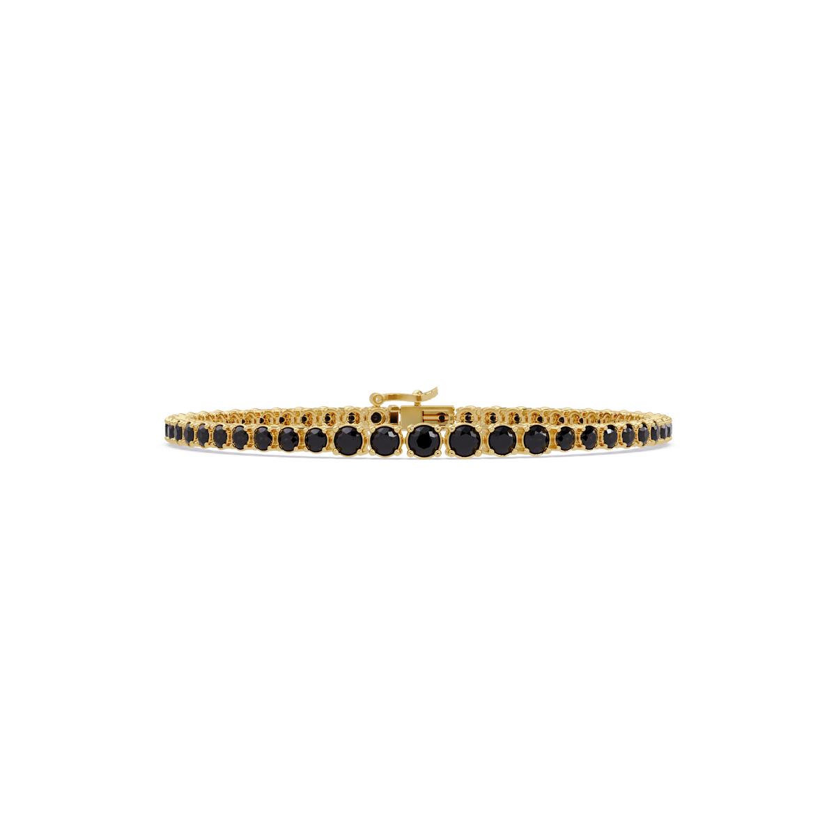 Graduated round onyx colorstone tennis bracelet in yellow gold