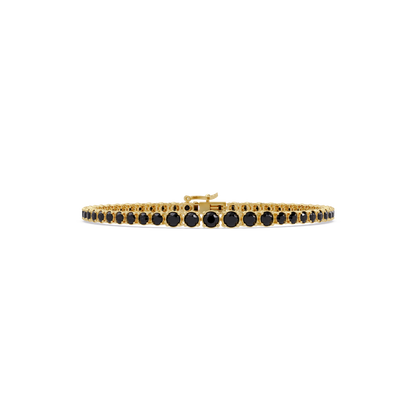 Graduated round onyx colorstone tennis bracelet in yellow gold