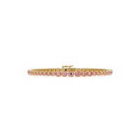 Graduated round tourmaline pink colorstone tennis bracelet in yellow gold