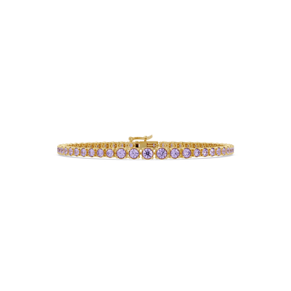 Graduated round amethyst purple colorstone tennis bracelet in yellow gold