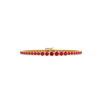 Graduated round ruby red colorstone tennis bracelet in yellow gold