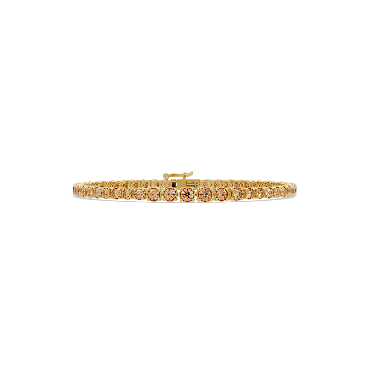 Graduated round champagne topaz colorstone tennis bracelet in yellow gold
