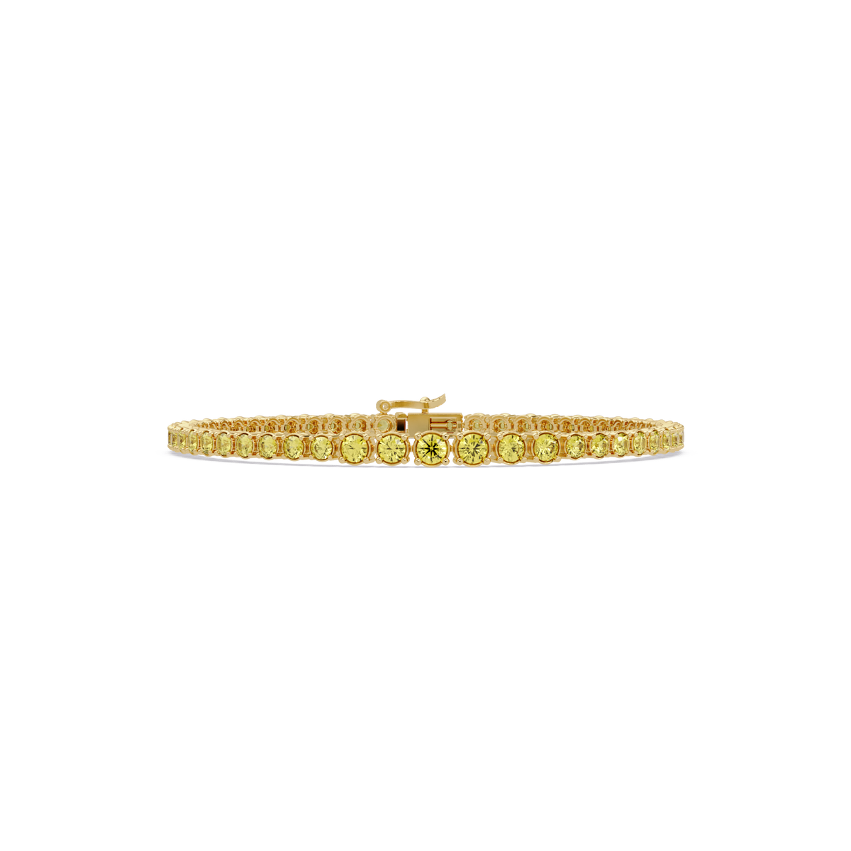 Graduated round citrine yellow colorstone tennis bracelet in yellow gold