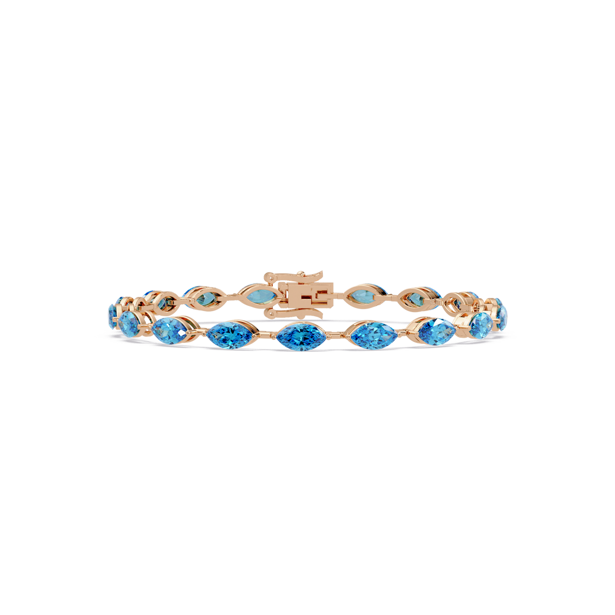 Marquise aquamarine blue colorstone tennis bracelet in rose gold