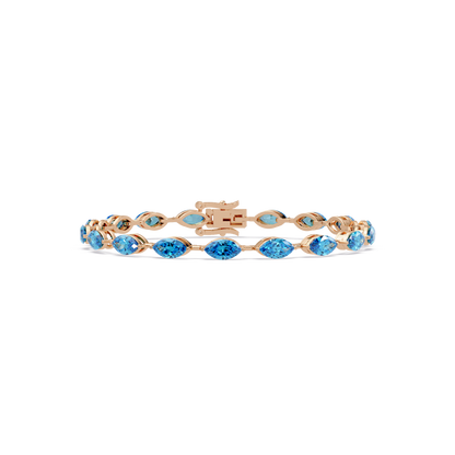 Marquise aquamarine blue colorstone tennis bracelet in rose gold