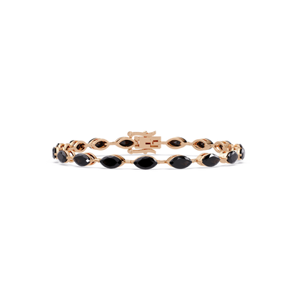 Marquise onyx colorstone tennis bracelet in rose gold