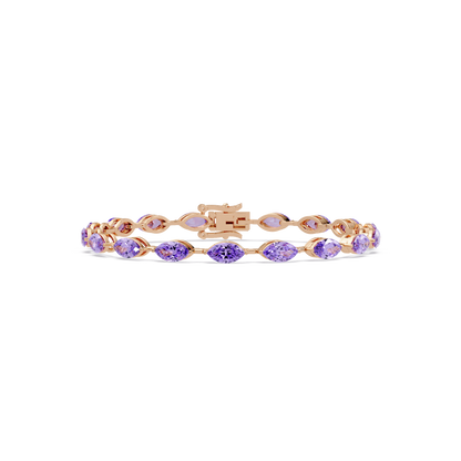 Marquise amethyst purple colorstone tennis bracelet in rose gold