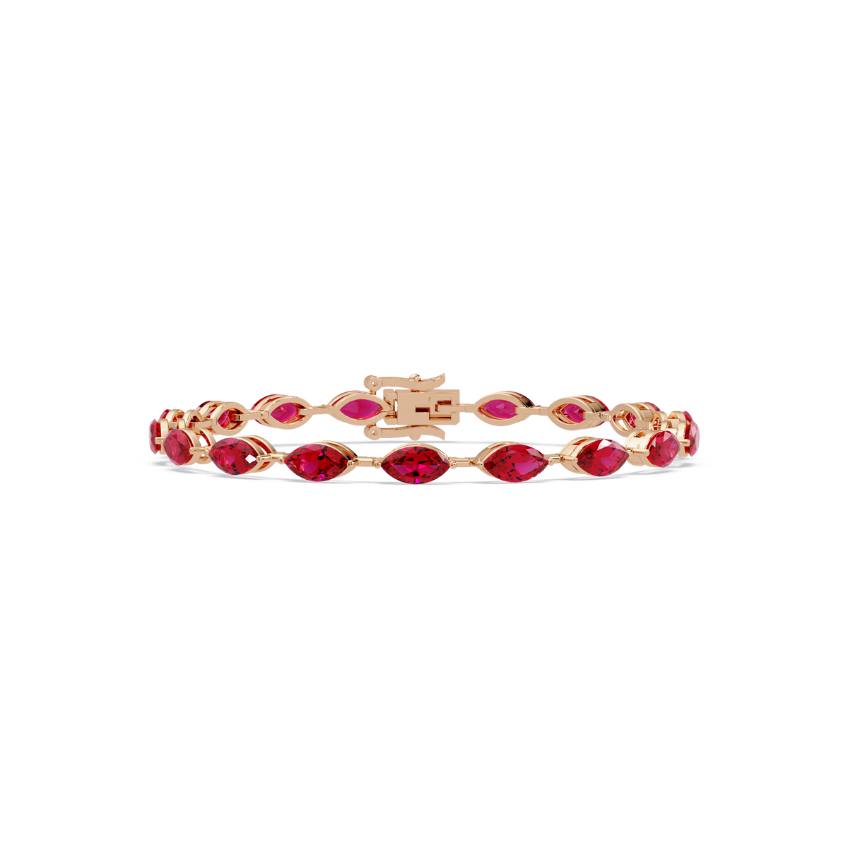 Marquise ruby red colorstone tennis bracelet in rose gold