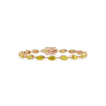 Marquise citrine yellow colorstone tennis bracelet in rose gold