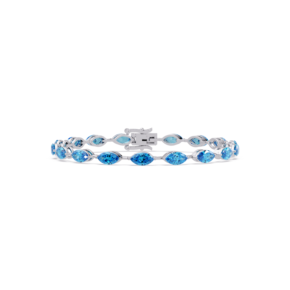 Marquise aquamarine blue colorstone tennis bracelet in white gold