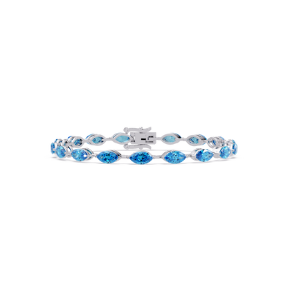 Marquise aquamarine blue colorstone tennis bracelet in white gold