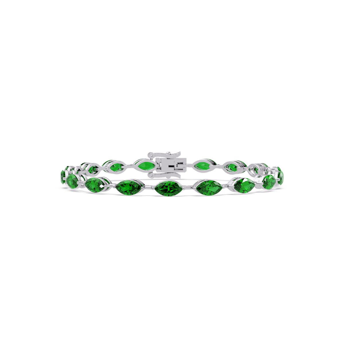 Marquise emerald green colorstone tennis bracelet in white gold