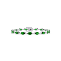 Marquise emerald green colorstone tennis bracelet in white gold