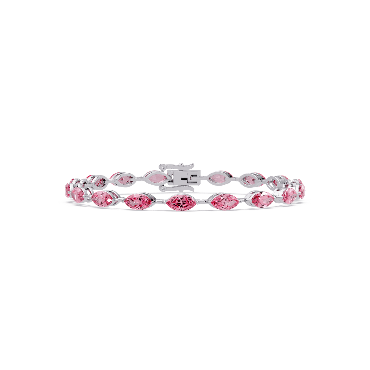 Marquise tourmaline pink colorstone tennis bracelet in white gold