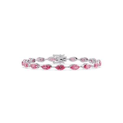 Marquise tourmaline pink colorstone tennis bracelet in white gold