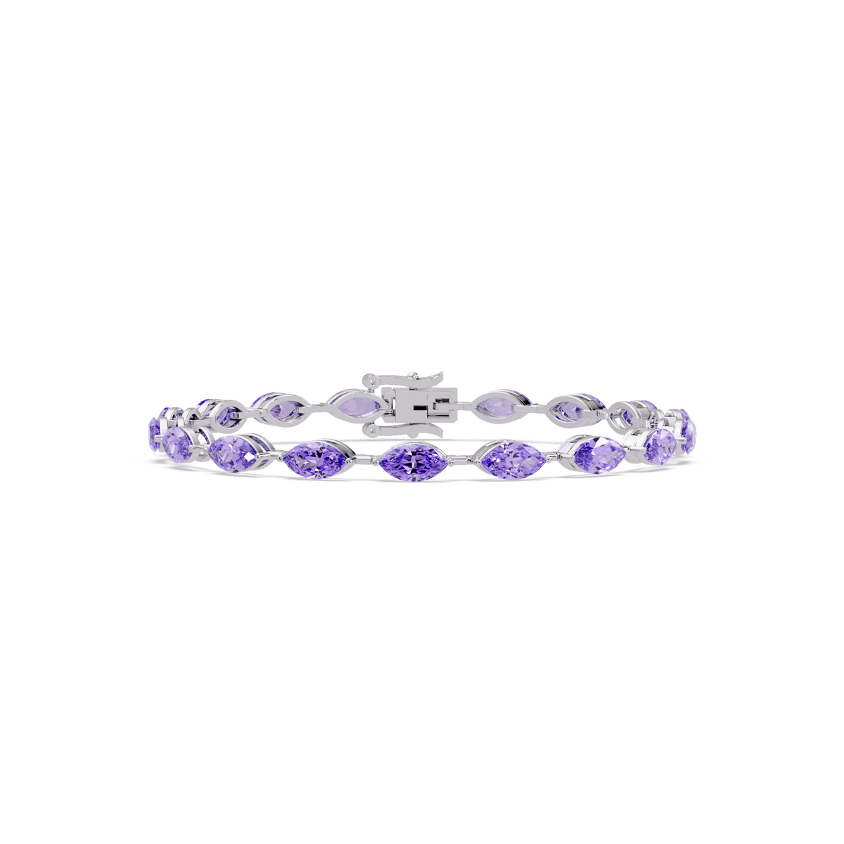 Marquise amethyst purple colorstone tennis bracelet in white gold