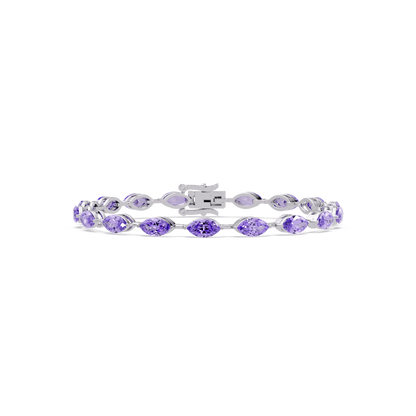 Marquise amethyst purple colorstone tennis bracelet in white gold