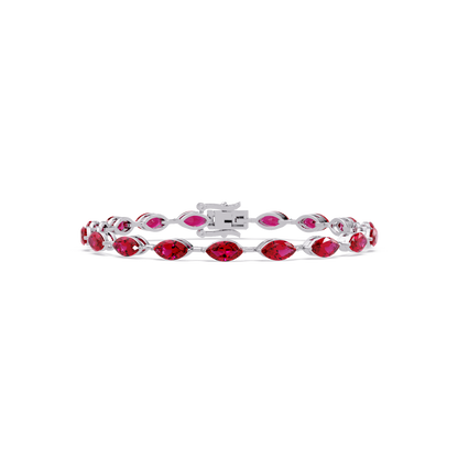 Marquise ruby red colorstone tennis bracelet in white gold