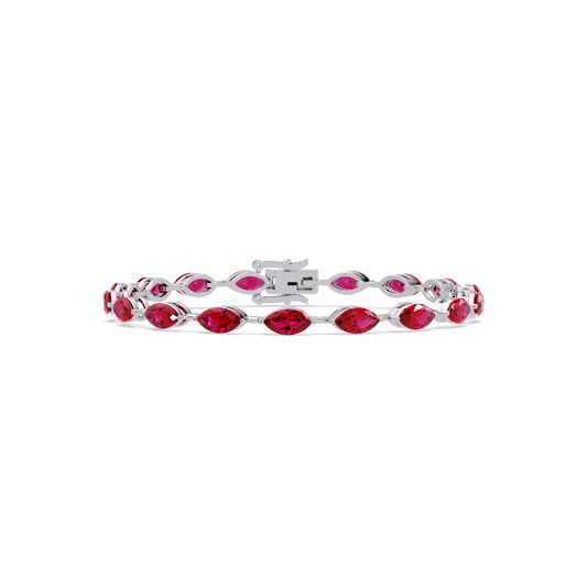 Marquise ruby red colorstone tennis bracelet in white gold
