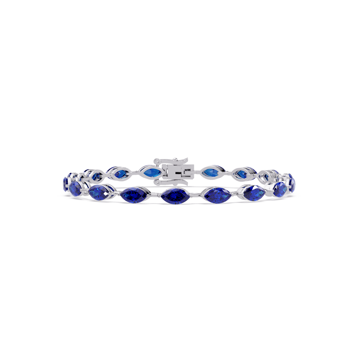 Marquise sapphire blue colorstone tennis bracelet in white gold