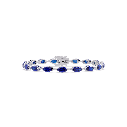 Marquise sapphire blue colorstone tennis bracelet in white gold
