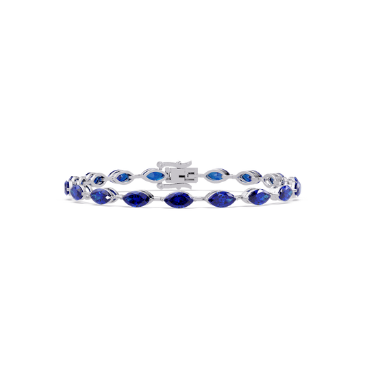 Marquise sapphire blue colorstone tennis bracelet in white gold