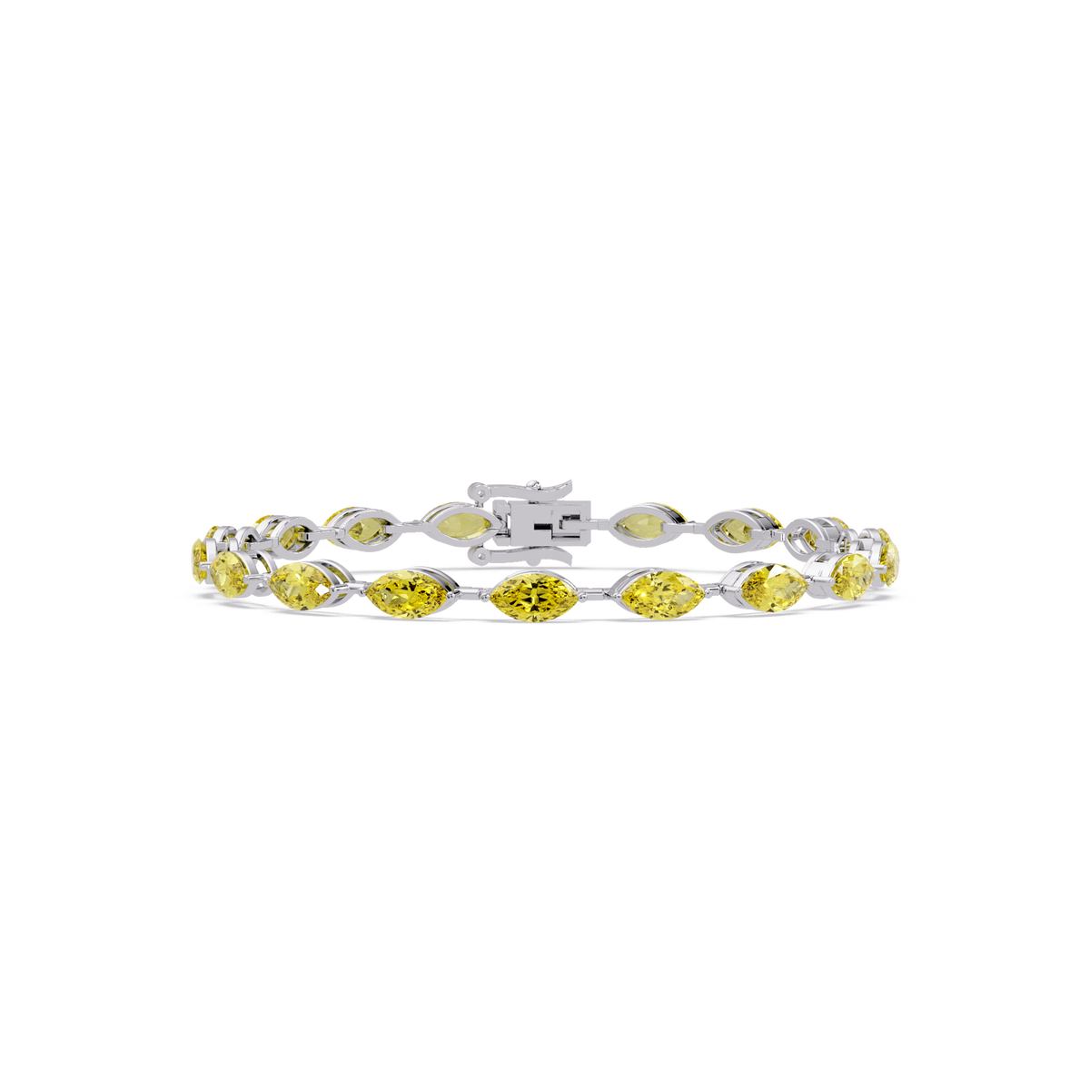 Marquise citrine yellow colorstone tennis bracelet in white gold