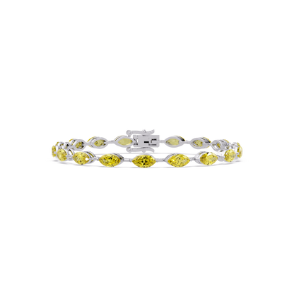 Marquise citrine yellow colorstone tennis bracelet in white gold