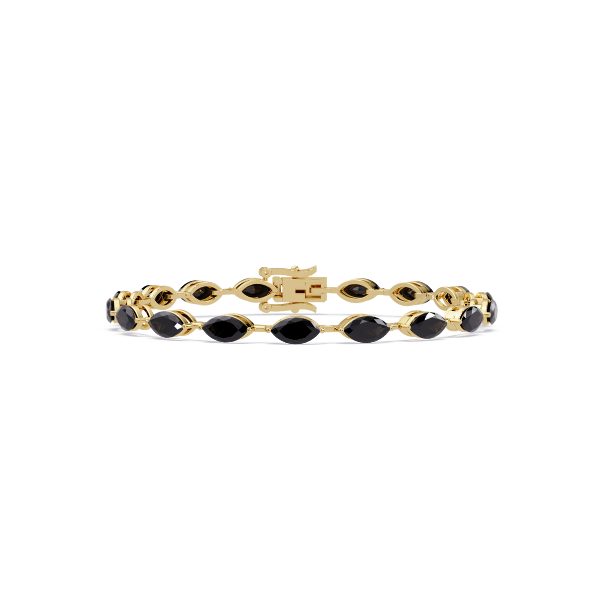 Marquise onyx colorstone tennis bracelet in yellow gold