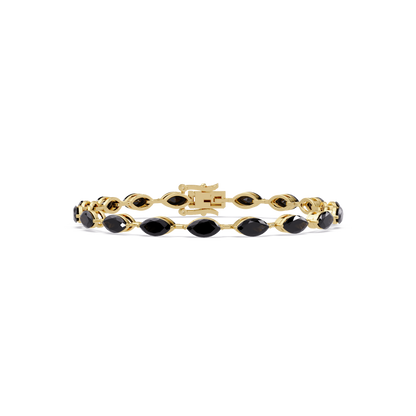 Marquise onyx colorstone tennis bracelet in yellow gold