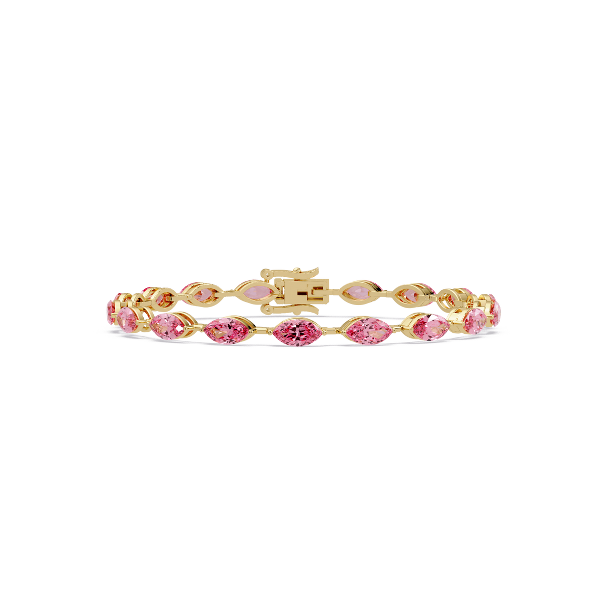 Marquise tourmaline pink colorstone tennis bracelet in yellow gold