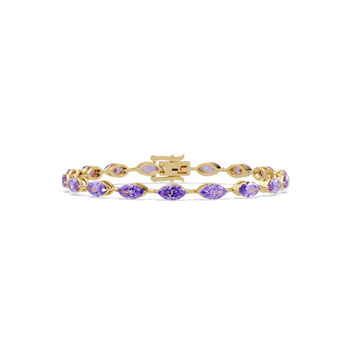 Marquise amethyst purple colorstone tennis bracelet in yellow gold
