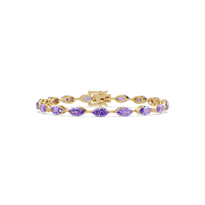 Marquise amethyst purple colorstone tennis bracelet in yellow gold
