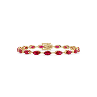 Marquise ruby red colorstone tennis bracelet in yellow gold