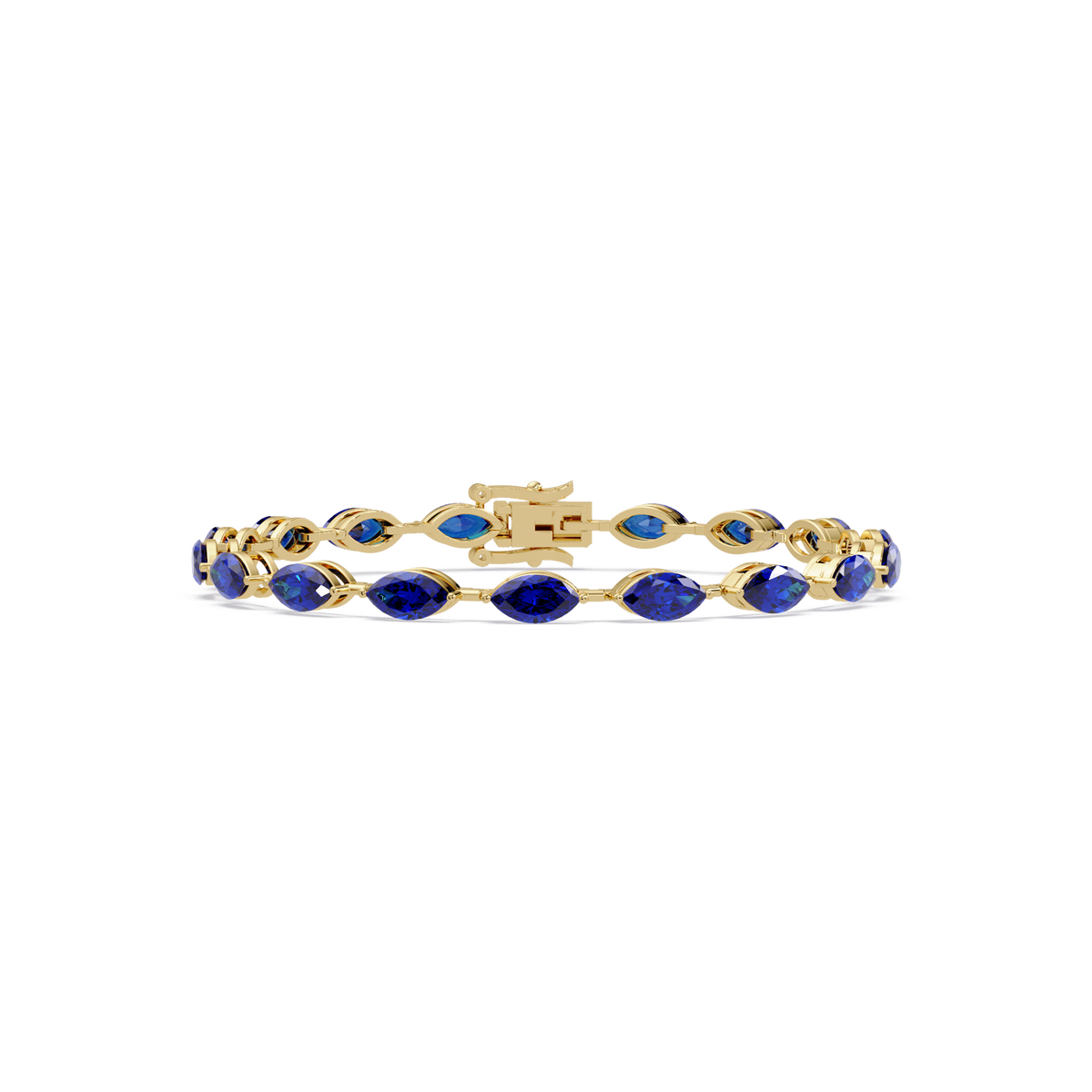 Marquise sapphire blue colorstone tennis bracelet in yellow gold