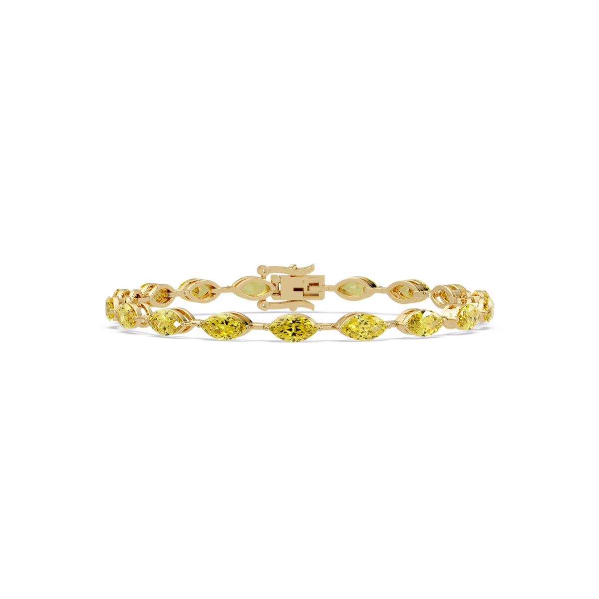 Marquise citrine yellow colorstone tennis bracelet in yellow gold