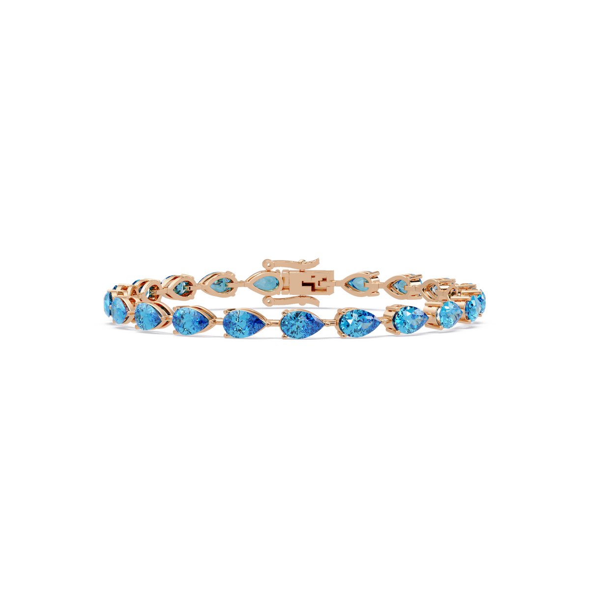 Pear-cut aquamarine blue colorstone tennis bracelet in rose gold