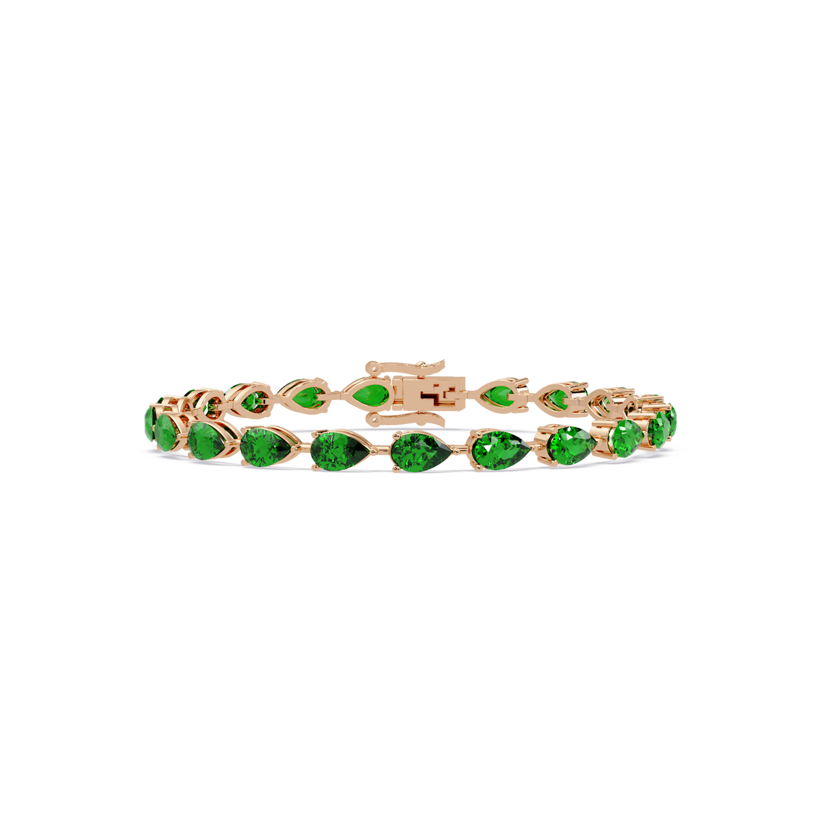 Pear-cut emerald green colorstone tennis bracelet in rose gold