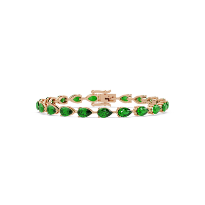 Pear-cut emerald green colorstone tennis bracelet in rose gold
