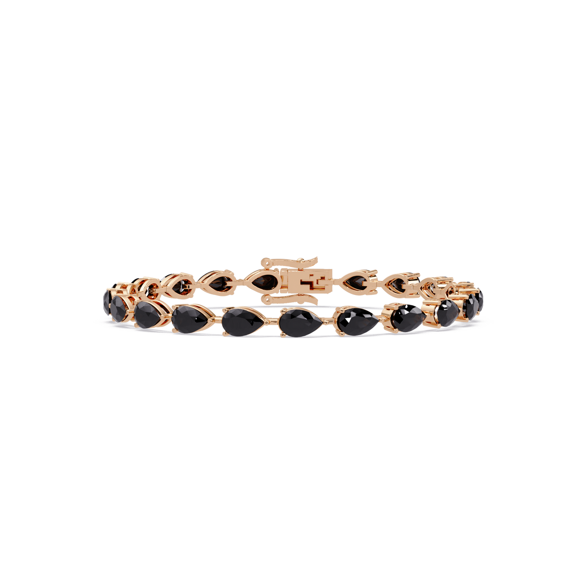 Pear-cut onyx colorstone tennis bracelet in rose gold