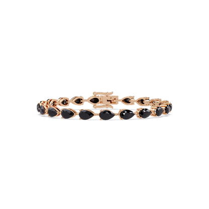 Pear-cut onyx colorstone tennis bracelet in rose gold