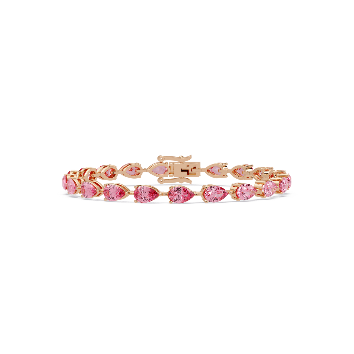 Pear-cut tourmaline pink colorstone tennis bracelet in rose gold