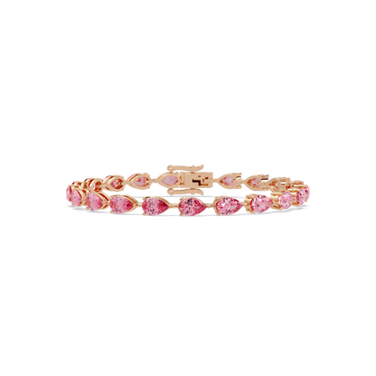 Pear-cut tourmaline pink colorstone tennis bracelet in rose gold