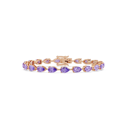 Pear-cut amethyst purple colorstone tennis bracelet in rose gold