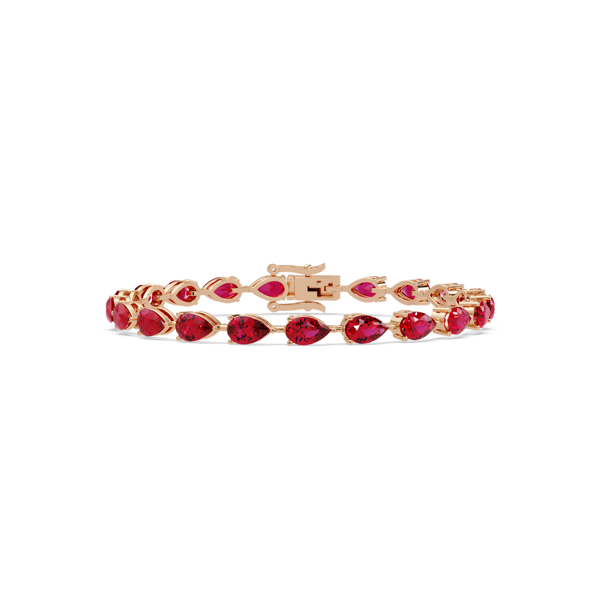 Pear-cut ruby red colorstone tennis bracelet in rose gold