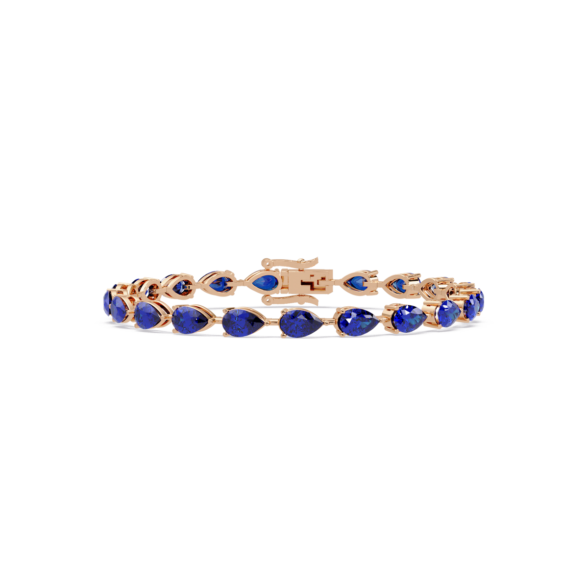 Pear-cut sapphire blue colorstone tennis bracelet in rose gold